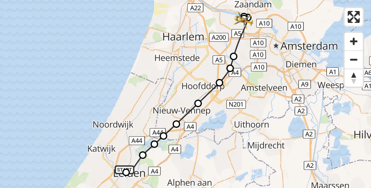 Routekaart van de vlucht: Lifeliner 1 naar Amsterdam Heliport, Amsterdam Heliport