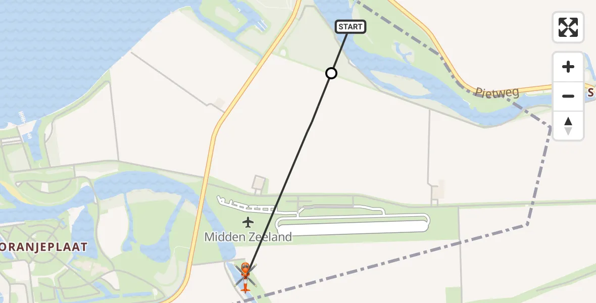 Routekaart van de vlucht: Kustwachthelikopter naar Arnemuiden, Calandweg