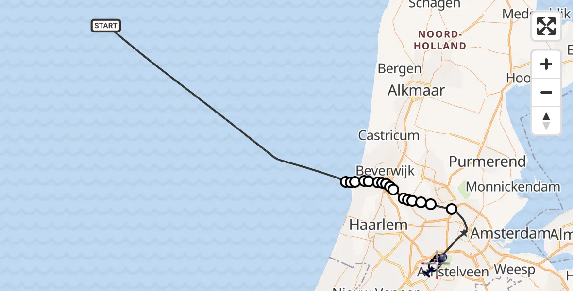 Routekaart van de vlucht: Politiehelikopter naar Amsterdam Vliegveld Schiphol, Amsterdam Vliegveld Schiphol