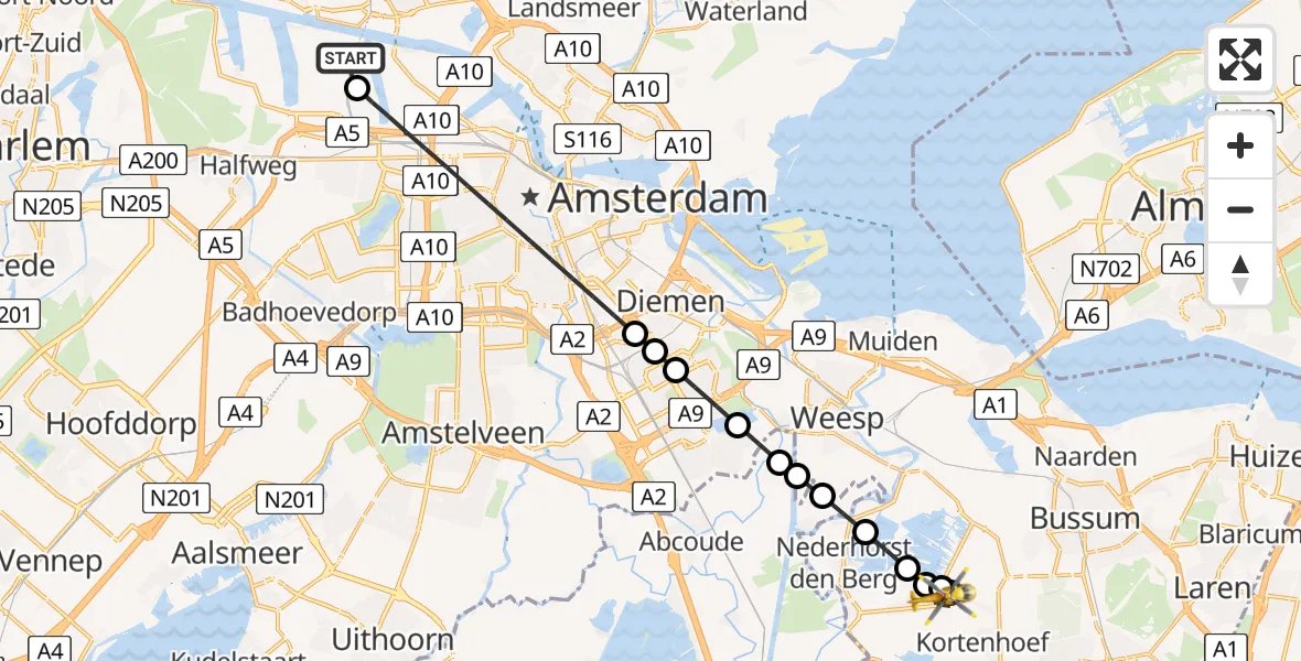 Routekaart van de vlucht: Lifeliner 1 naar Nederhorst den Berg, Middenweg