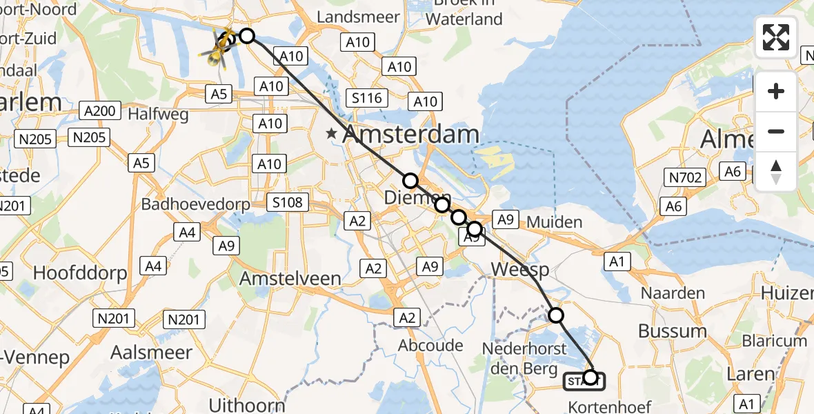 Routekaart van de vlucht: Lifeliner 1 naar Amsterdam Heliport, Amsterdam Heliport