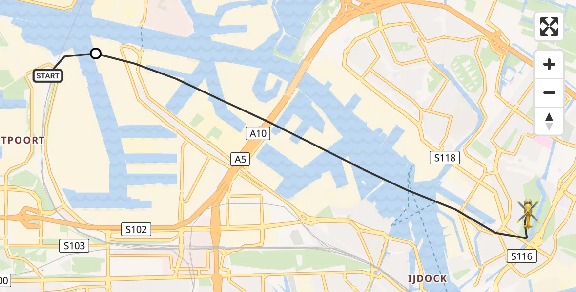 Routekaart van de vlucht: Lifeliner 1 naar Amsterdam, Wingerdweg