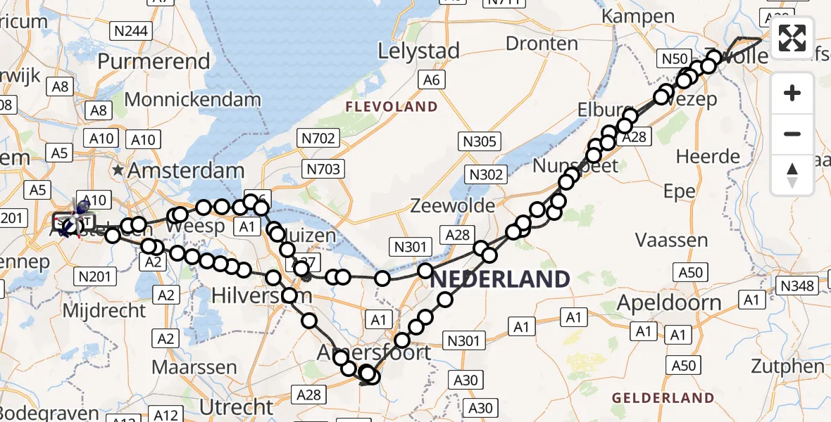 Routekaart van de vlucht: Politiehelikopter naar Amsterdam Vliegveld Schiphol, Amsterdam Vliegveld Schiphol