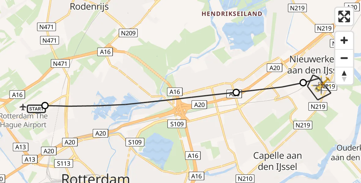 Routekaart van de vlucht: Lifeliner 2 naar Nieuwerkerk aan den IJssel, Bermweg