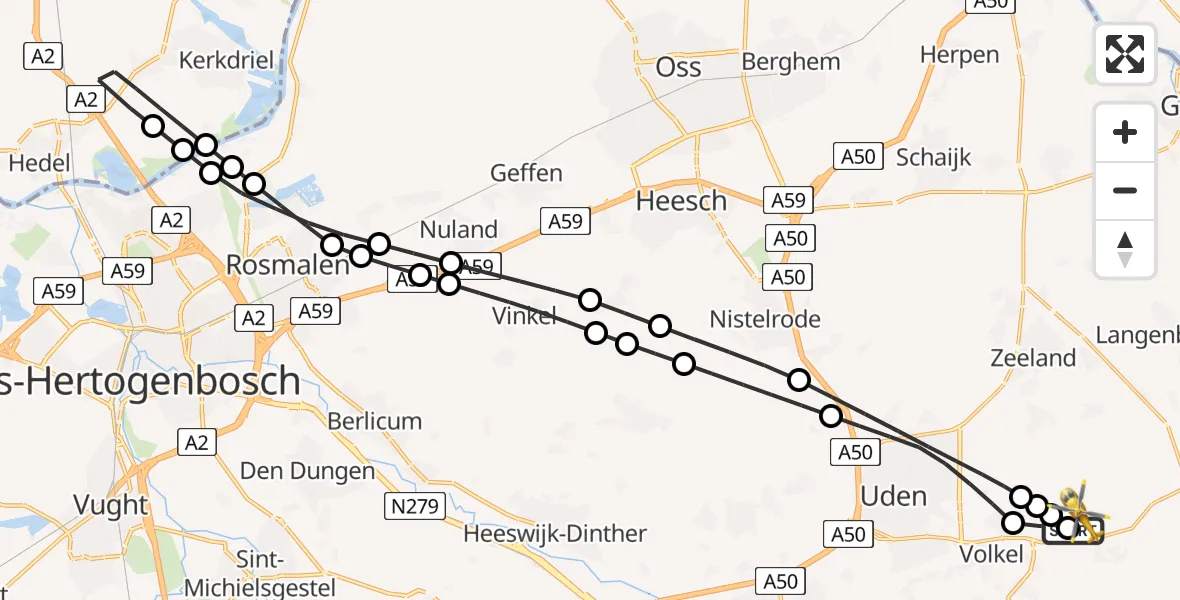 Routekaart van de vlucht: Lifeliner 3 naar Vliegbasis Volkel, Vliegbasis Volkel