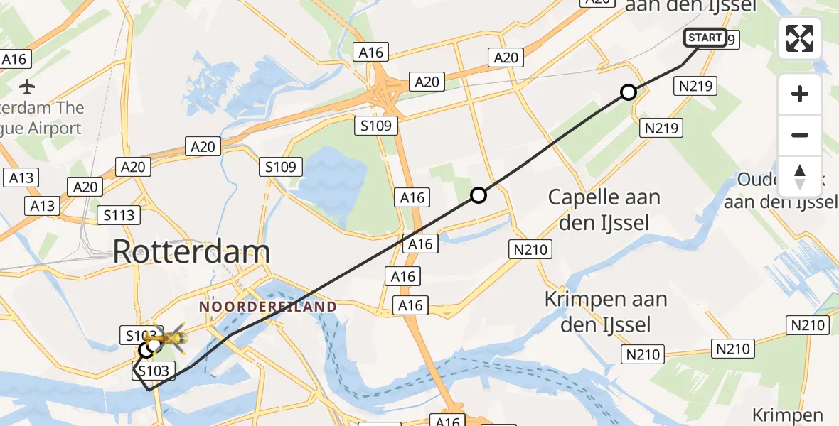 Routekaart van de vlucht: Lifeliner 2 naar Erasmus MC, Erasmus MC