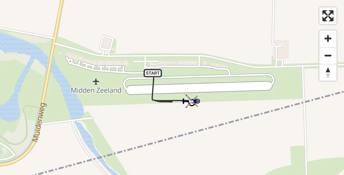 Routekaart van de vlucht: Politiehelikopter naar Vliegveld Midden-Zeeland, Vliegveld Midden-Zeeland