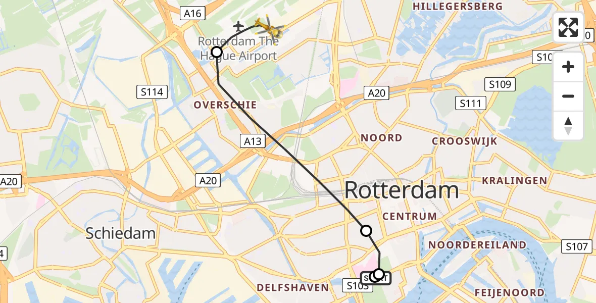 Routekaart van de vlucht: Lifeliner 2 naar Rotterdam The Hague Airport, Rotterdam The Hague Airport