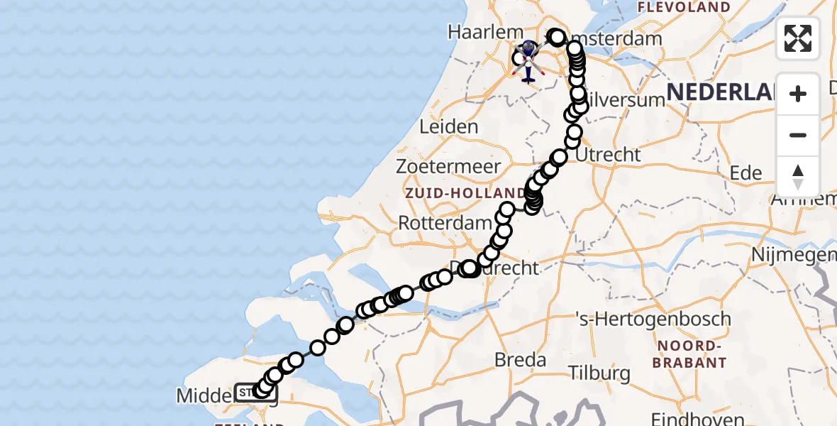 Routekaart van de vlucht: Politiehelikopter naar Amsterdam Vliegveld Schiphol, Amsterdam Vliegveld Schiphol