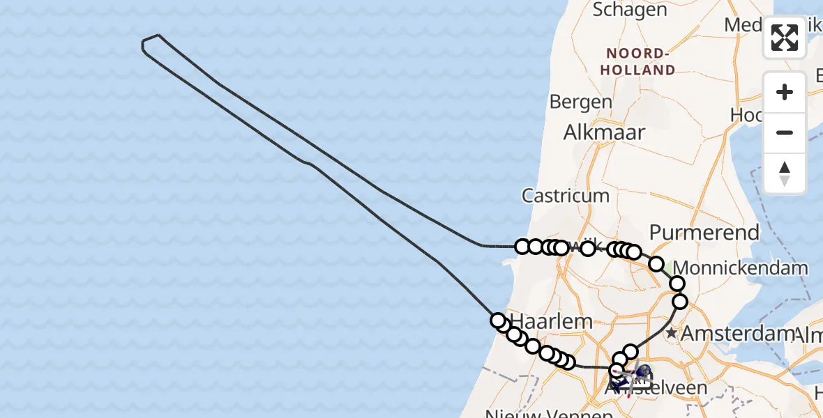 Routekaart van de vlucht: Politiehelikopter naar Amsterdam Vliegveld Schiphol, Amsterdam Vliegveld Schiphol