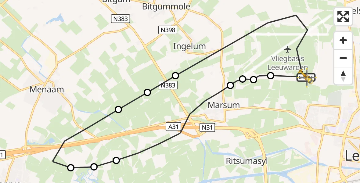 Routekaart van de vlucht: Ambulancehelikopter naar Vliegbasis Leeuwarden, Vliegbasis Leeuwarden
