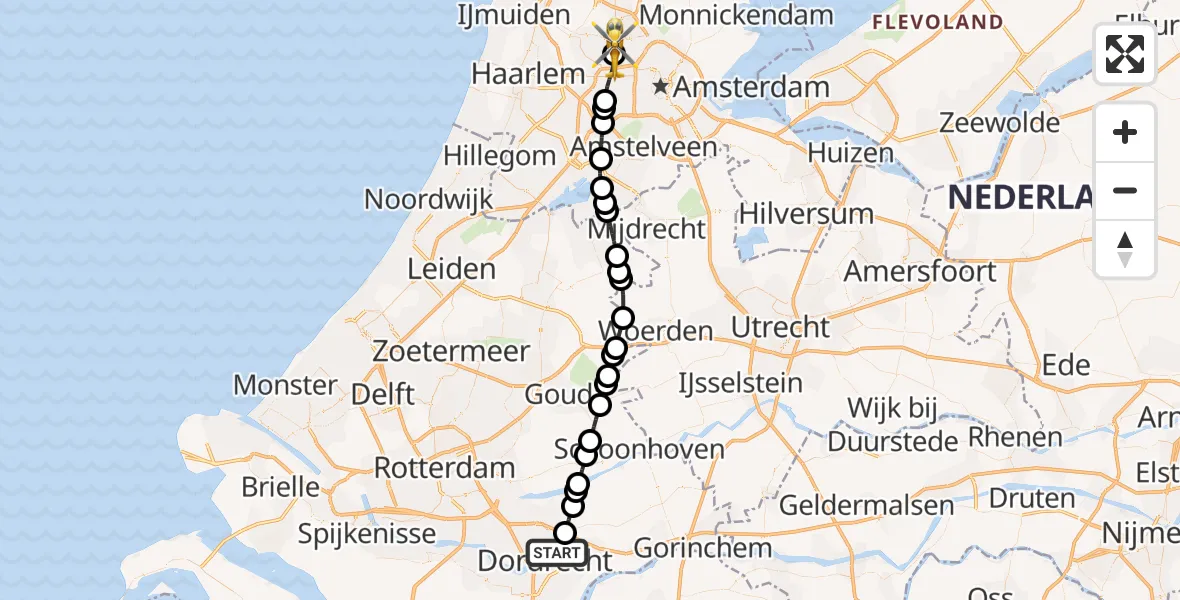 Routekaart van de vlucht: Lifeliner 1 naar Amsterdam Heliport, Amsterdam Heliport