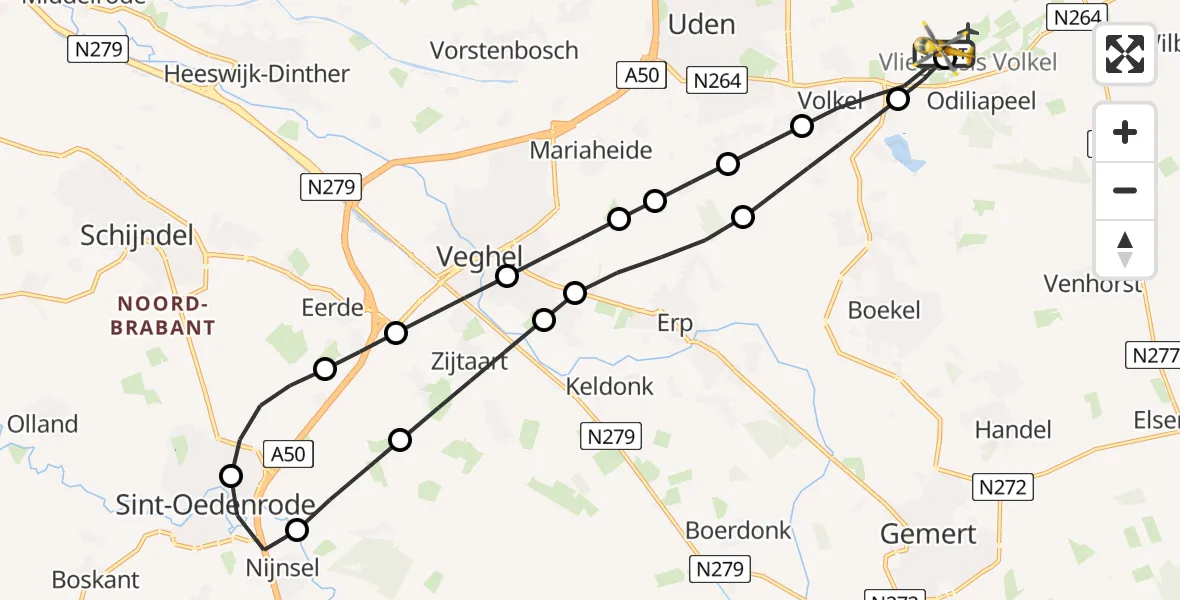 Routekaart van de vlucht: Lifeliner 3 naar Vliegbasis Volkel, Vliegbasis Volkel