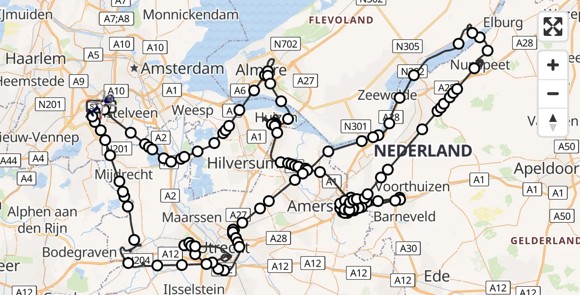 Routekaart van de vlucht: Politiehelikopter naar Amsterdam Vliegveld Schiphol, Amsterdam Vliegveld Schiphol