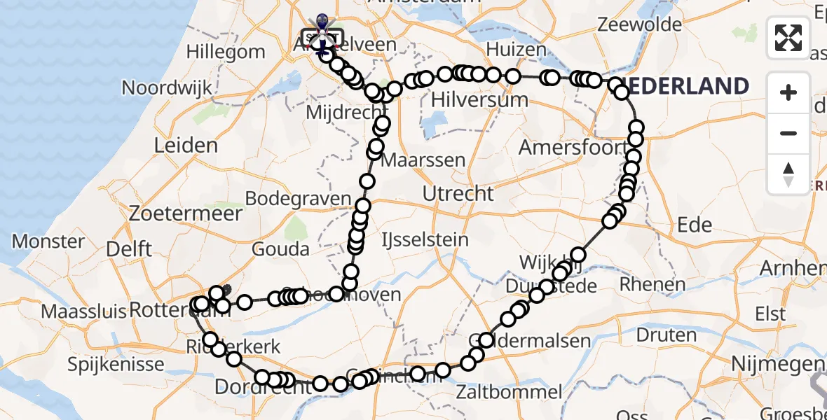Routekaart van de vlucht: Politiehelikopter naar Amsterdam Vliegveld Schiphol, Amsterdam Vliegveld Schiphol
