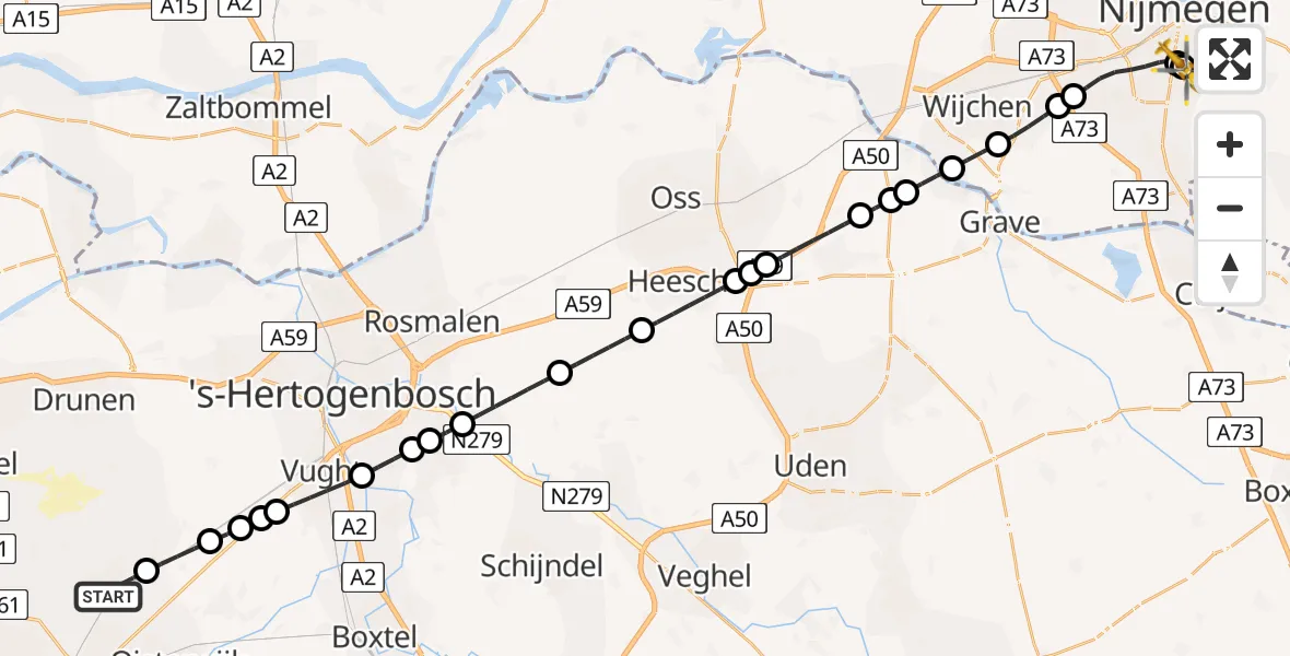 Routekaart van de vlucht: Lifeliner 3 naar Radboud University Medical Center Heliport, Radboud University Medical Center Heliport