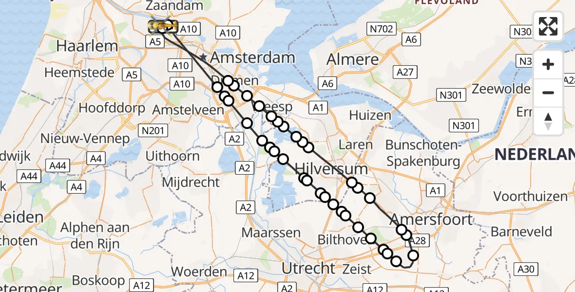 Routekaart van de vlucht: Lifeliner 1 naar Amsterdam Heliport, Amsterdam Heliport