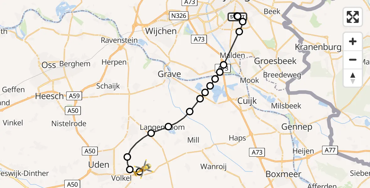 Routekaart van de vlucht: Lifeliner 3 naar Vliegbasis Volkel, Vliegbasis Volkel