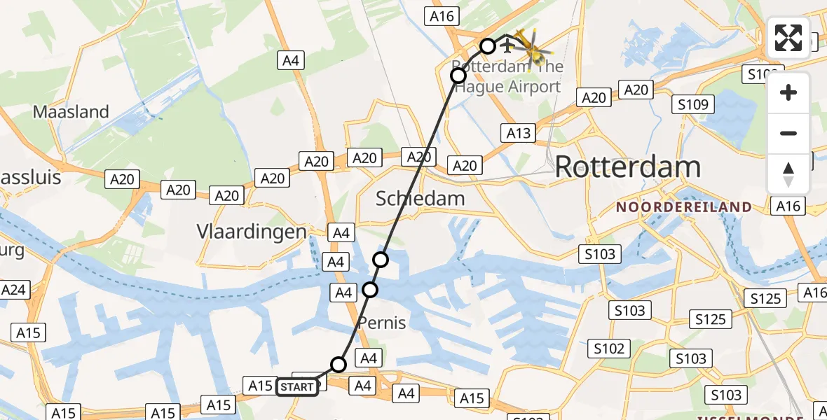 Routekaart van de vlucht: Lifeliner 2 naar Rotterdam The Hague Airport, Rotterdam The Hague Airport