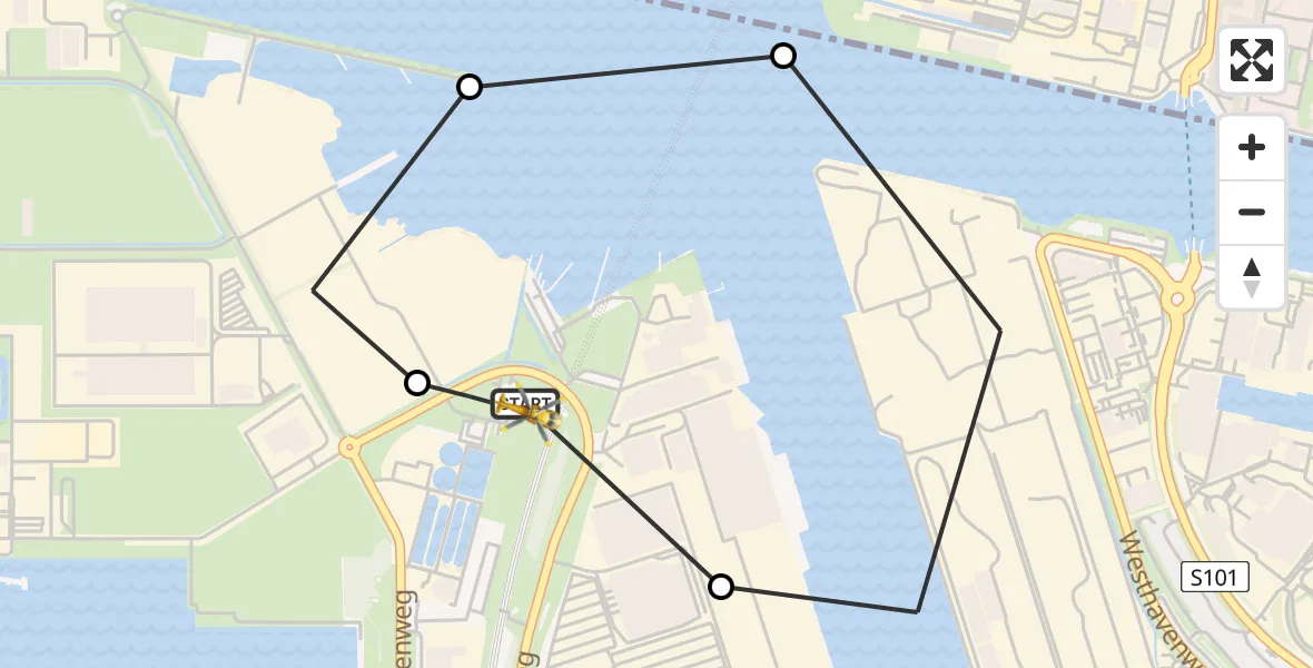 Routekaart van de vlucht: Lifeliner 1 naar Amsterdam Heliport, Amsterdam Heliport