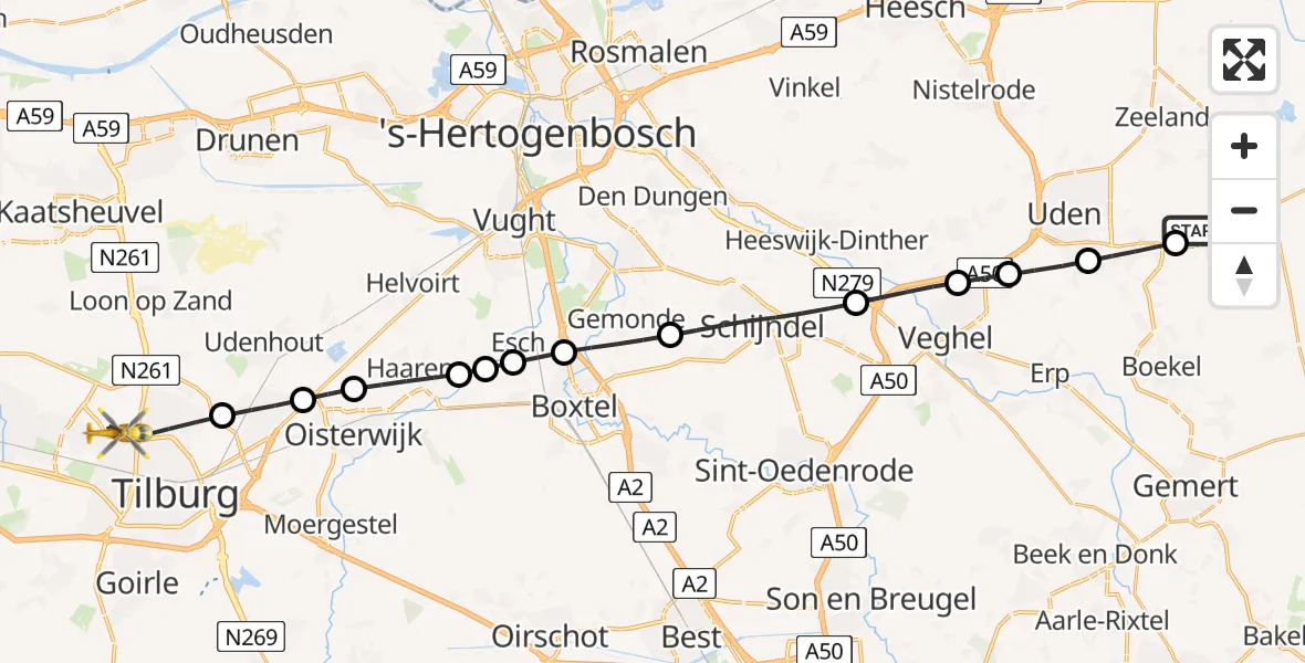 Routekaart van de vlucht: Lifeliner 3 naar Tilburg, Rueckertbaan