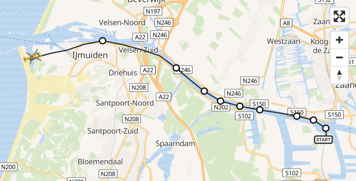Routekaart van de vlucht: Lifeliner 1 naar IJmuiden, Kennemermeer