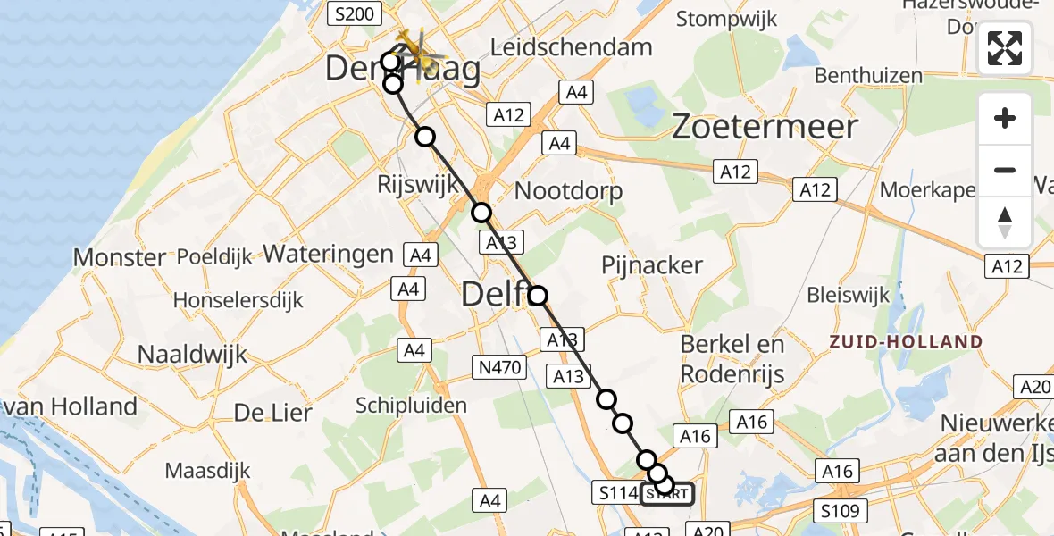 Routekaart van de vlucht: Lifeliner 2 naar Den Haag, Koningskade