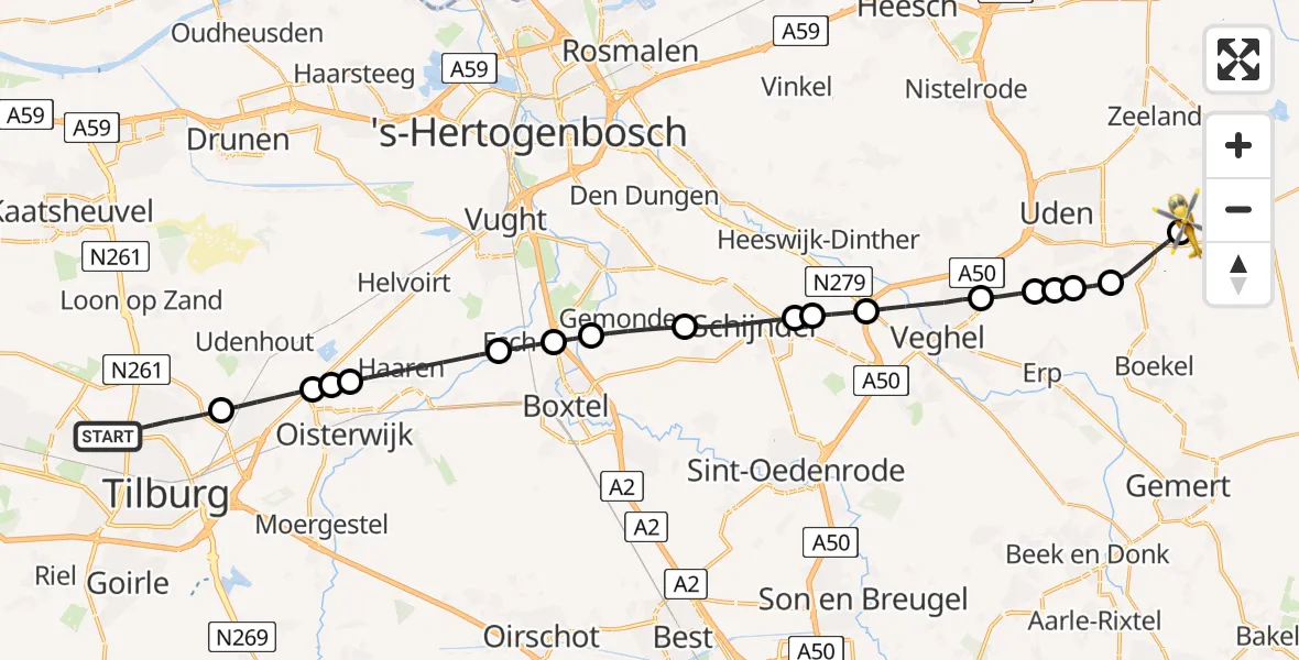 Routekaart van de vlucht: Lifeliner 3 naar Vliegbasis Volkel, Vliegbasis Volkel
