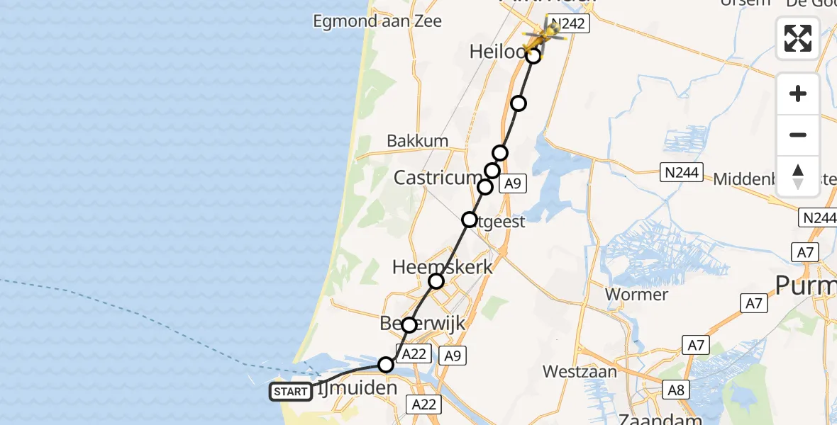 Routekaart van de vlucht: Lifeliner 1 naar Alkmaar, Parelweg
