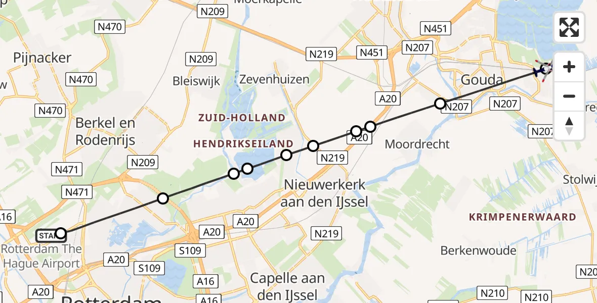 Routekaart van de vlucht: Politiehelikopter naar Reeuwijk, Willenstunnel