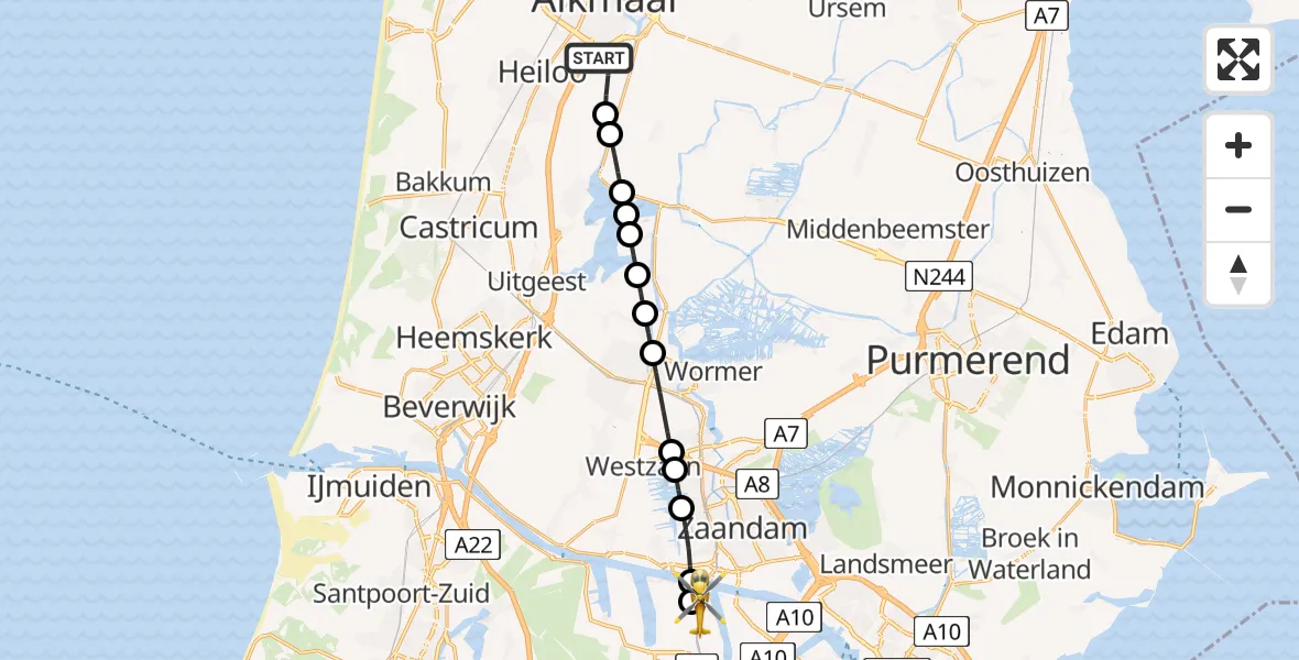 Routekaart van de vlucht: Lifeliner 1 naar Amsterdam Heliport, Amsterdam Heliport