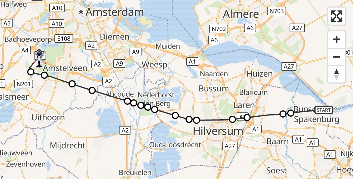 Routekaart van de vlucht: Politiehelikopter naar Amsterdam Vliegveld Schiphol, Amsterdam Vliegveld Schiphol
