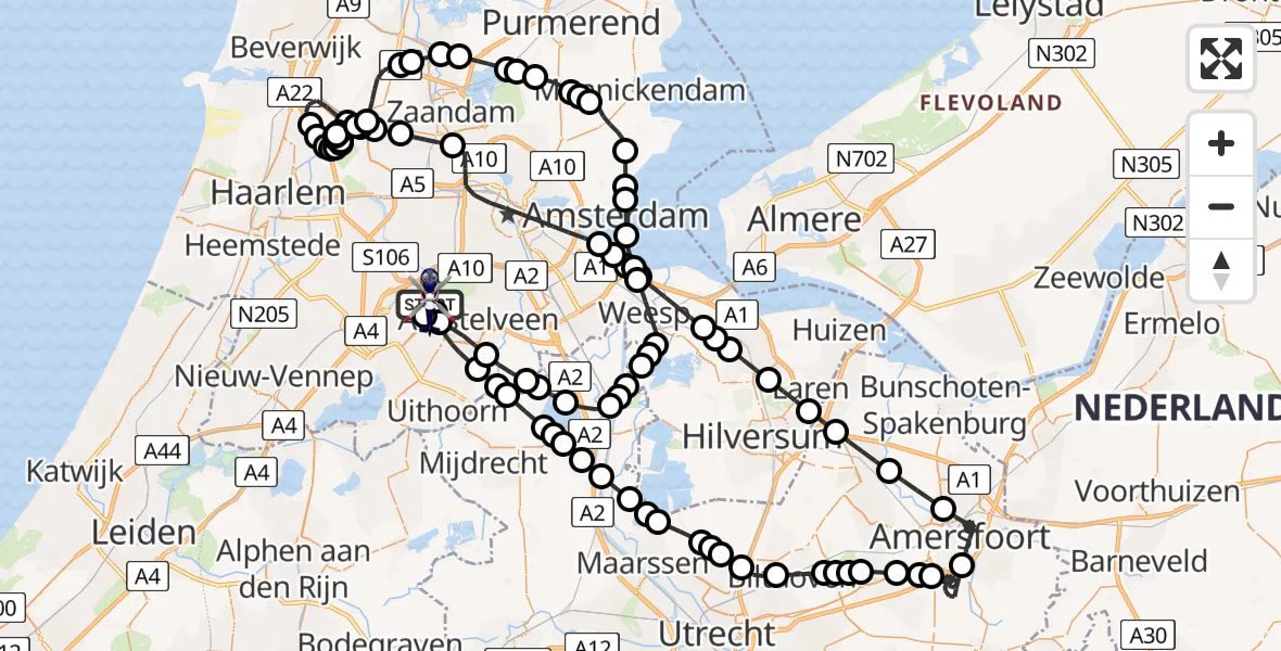 Routekaart van de vlucht: Politiehelikopter naar Amsterdam Vliegveld Schiphol, Amsterdam Vliegveld Schiphol