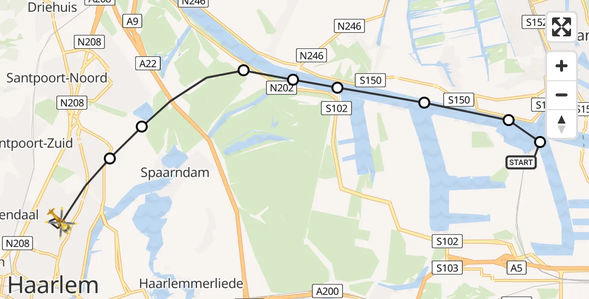 Routekaart van de vlucht: Lifeliner 1 naar Haarlem, Orionweg