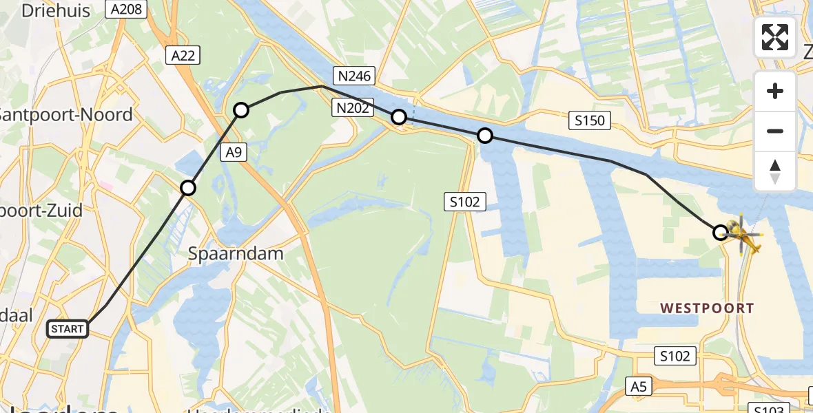 Routekaart van de vlucht: Lifeliner 1 naar Amsterdam Heliport, Amsterdam Heliport
