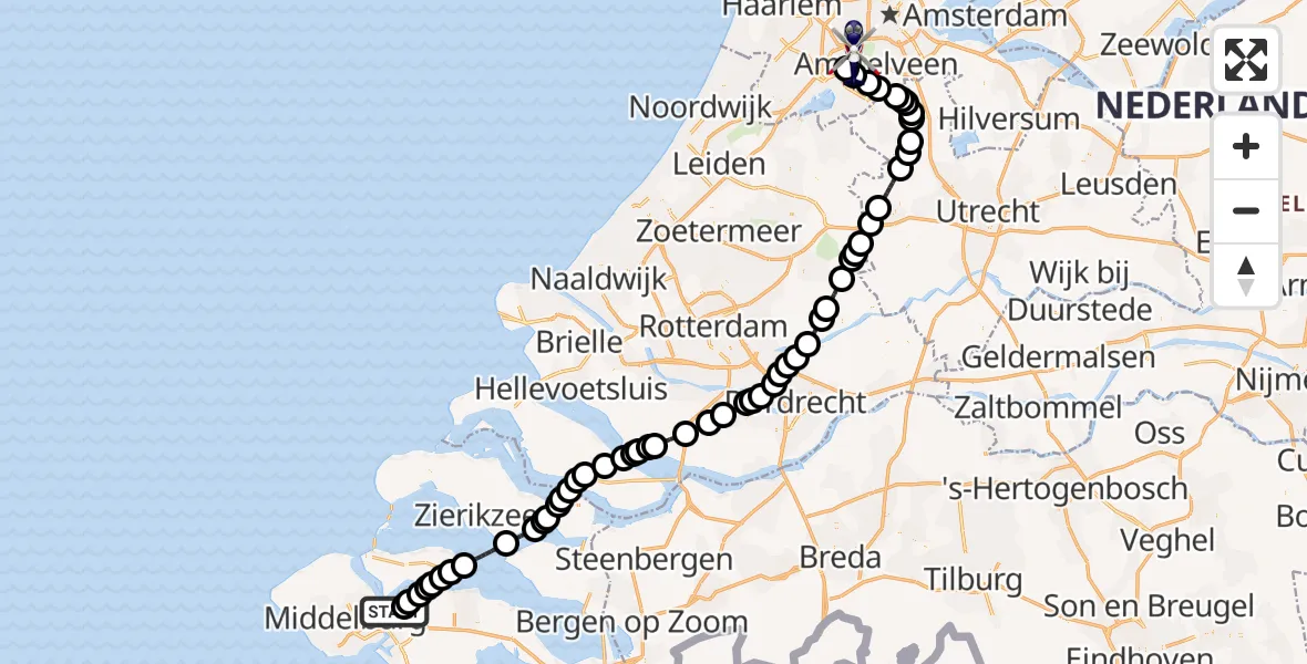 Routekaart van de vlucht: Politiehelikopter naar Amsterdam Vliegveld Schiphol, Amsterdam Vliegveld Schiphol