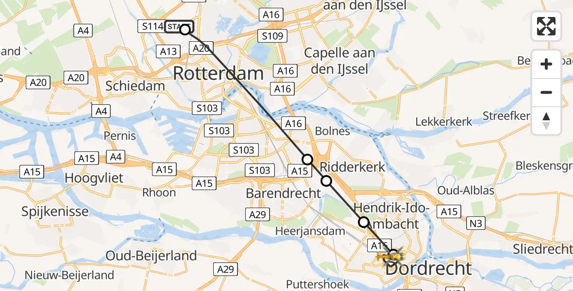 Routekaart van de vlucht: Lifeliner 2 naar Zwijndrecht, Grote Beerstraat