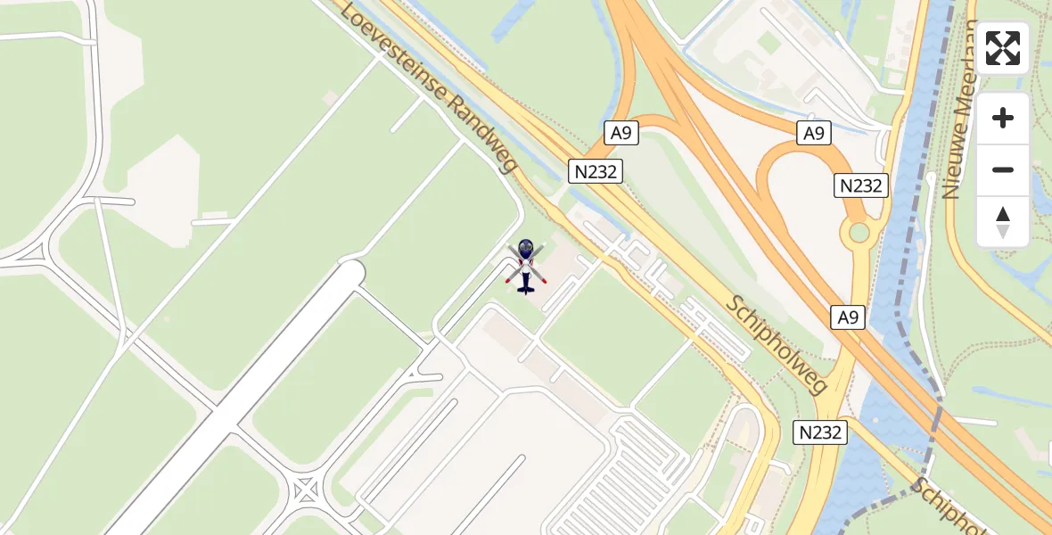 Vluchtroute Politiehelikopter van Amsterdam Vliegveld Schiphol naar Amsterdam Vliegveld Schiphol