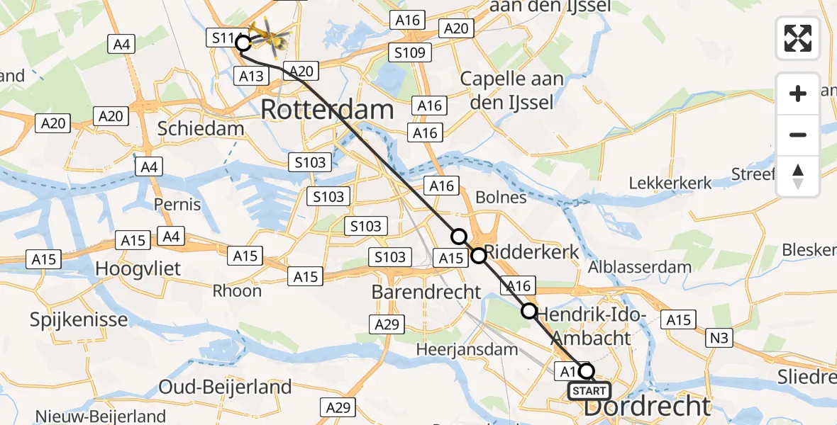 Routekaart van de vlucht: Lifeliner 2 naar Rotterdam The Hague Airport, Rotterdam The Hague Airport