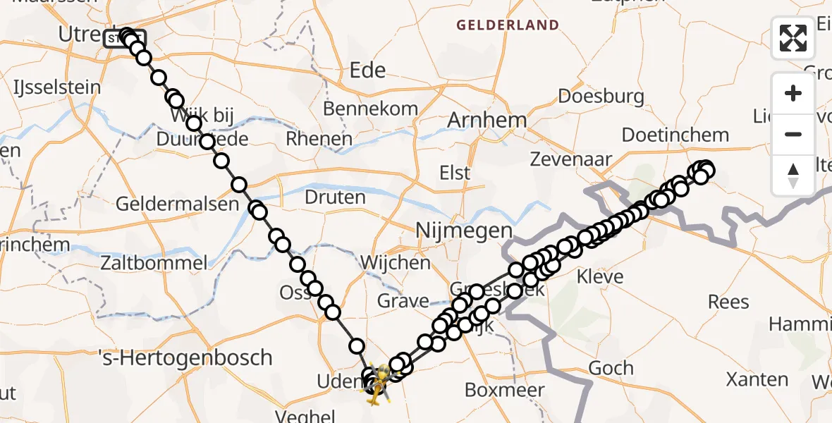 Routekaart van de vlucht: Lifeliner 3 naar Vliegbasis Volkel, Vliegbasis Volkel
