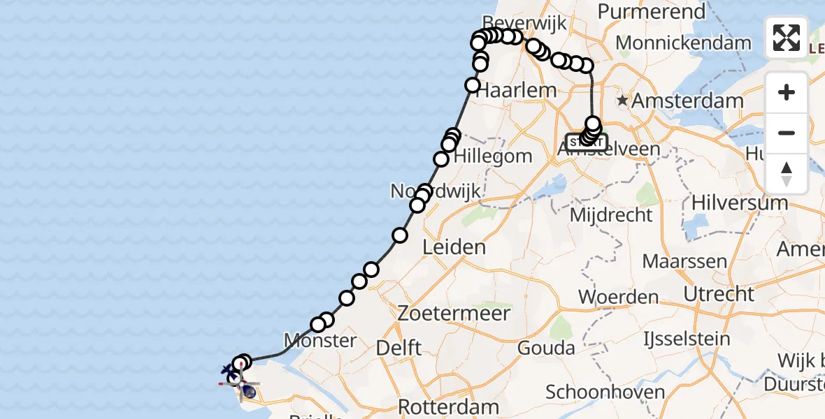 Routekaart van de vlucht: Politiehelikopter naar Rotterdam, Rotterdam