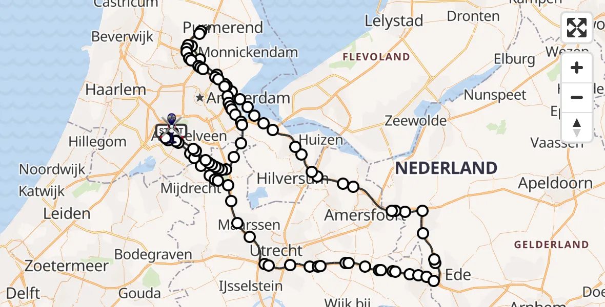 Routekaart van de vlucht: Politiehelikopter naar Amsterdam Vliegveld Schiphol, Amsterdam Vliegveld Schiphol