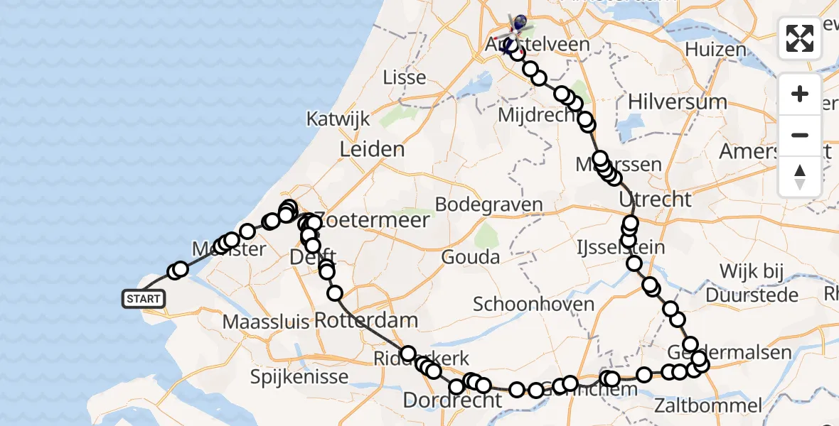 Routekaart van de vlucht: Politiehelikopter naar Amsterdam Vliegveld Schiphol, Amsterdam Vliegveld Schiphol