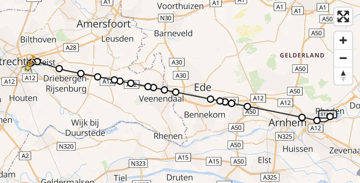 Routekaart van de vlucht: Lifeliner 3 naar Universitair Medisch Centrum Utrecht, Universitair Medisch Centrum Utrecht