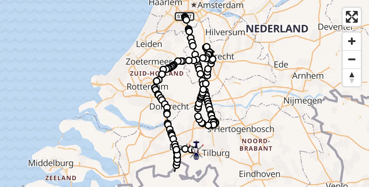 Routekaart van de vlucht: Politiehelikopter naar Vliegbasis Gilze Rijen, Vliegbasis Gilze Rijen