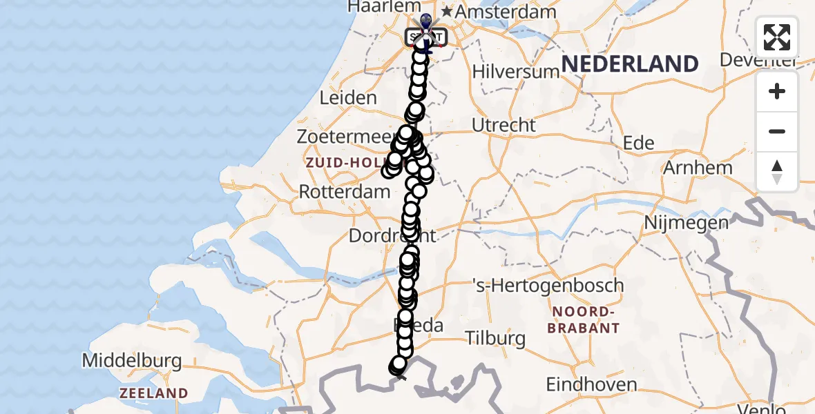 Routekaart van de vlucht: Politiehelikopter naar Amsterdam Vliegveld Schiphol, Amsterdam Vliegveld Schiphol