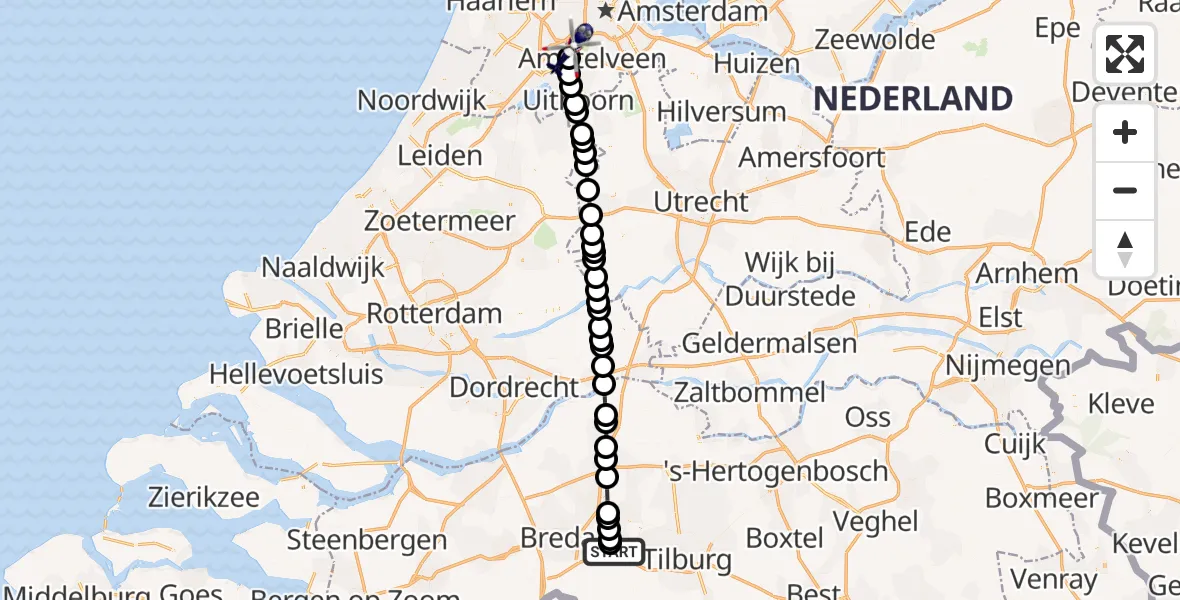 Routekaart van de vlucht: Politiehelikopter naar Amsterdam Vliegveld Schiphol, Amsterdam Vliegveld Schiphol