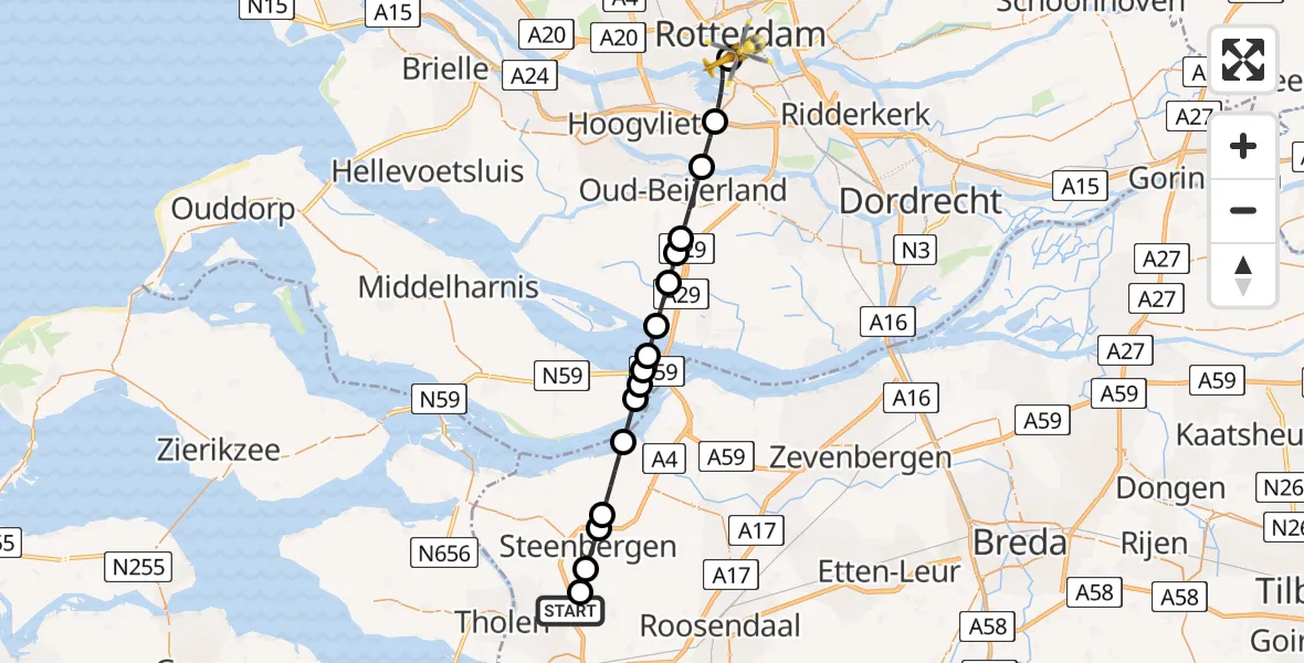 Routekaart van de vlucht: Lifeliner 2 naar Erasmus MC, Erasmus MC