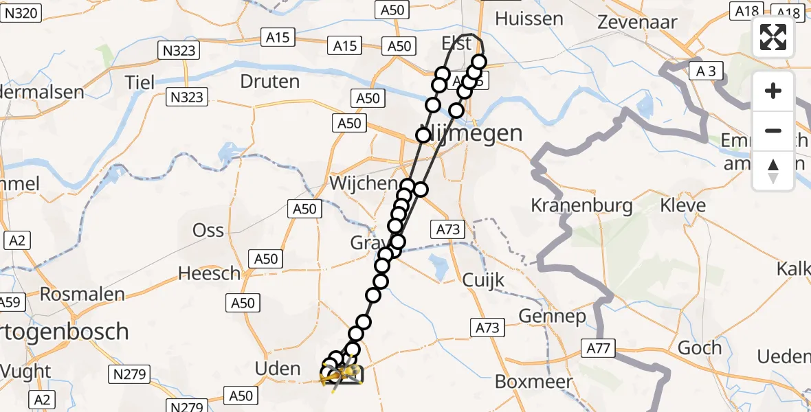 Routekaart van de vlucht: Lifeliner 3 naar Vliegbasis Volkel, Vliegbasis Volkel