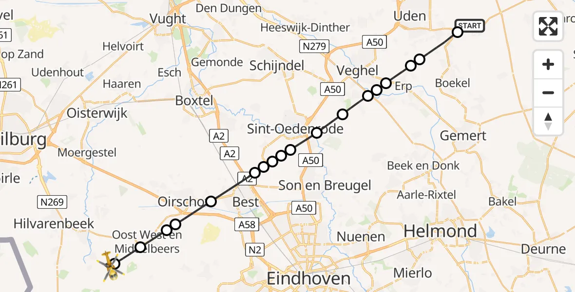Routekaart van de vlucht: Lifeliner 3 naar Oost West en Middelbeers, Schepersweg
